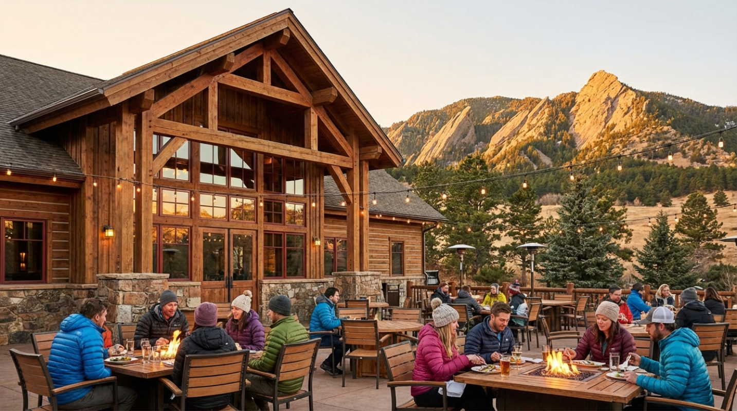 Boulder Mountain Town Lodges and Outdoor Dining Scenes
